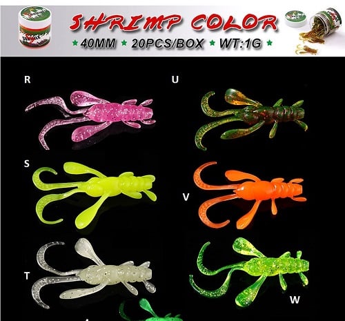 DANKUNG high quality soft plastic finesse fishing lure R S T U V W (20 pieces of float micro plastic shrimp lure 1g 4cm with scent TPR material)
